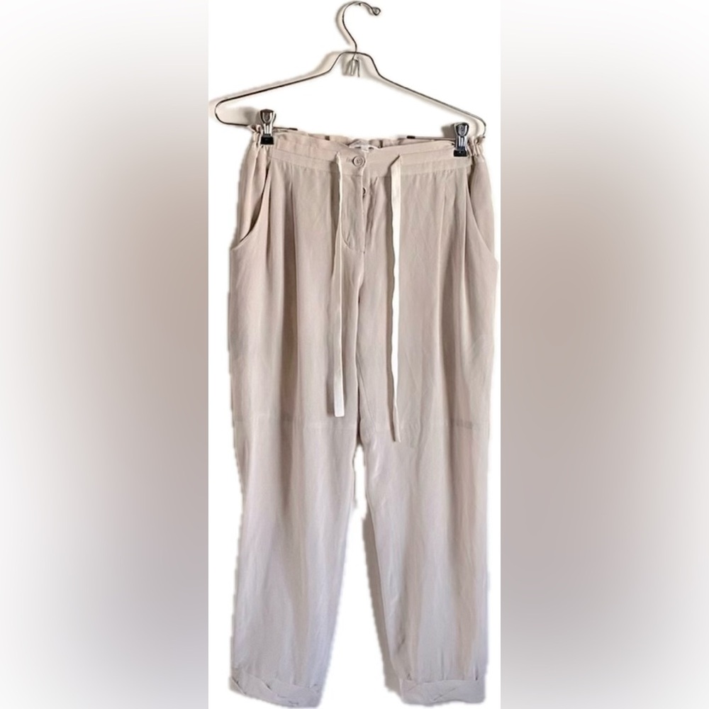 WILFRED By Aritzia Marais 100% Silk Tan Trouser Pants - Picture 2 of 5